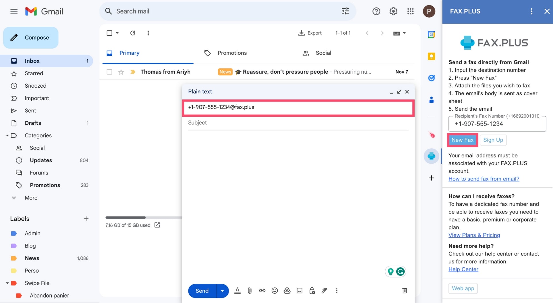Create a new fax in Gmail