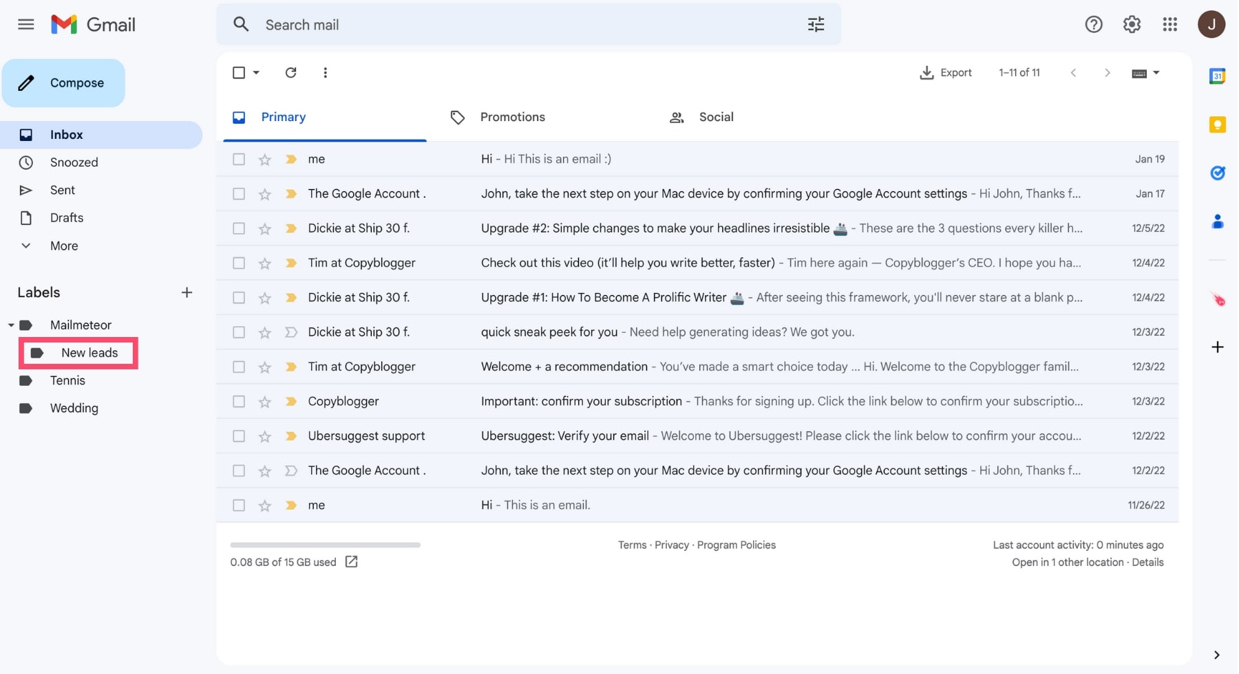 Create a Gmail subfolder