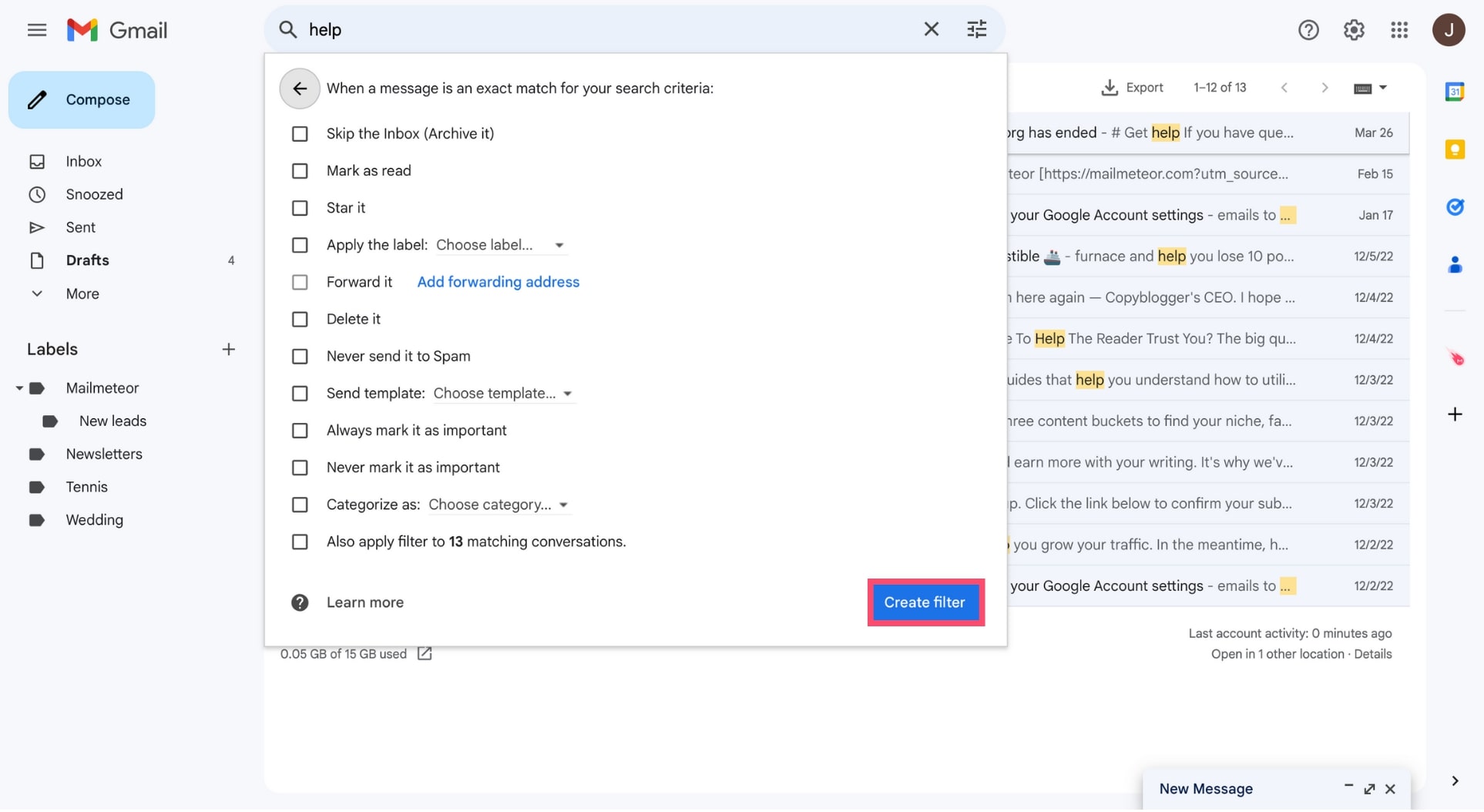 Filter emails in Gmail