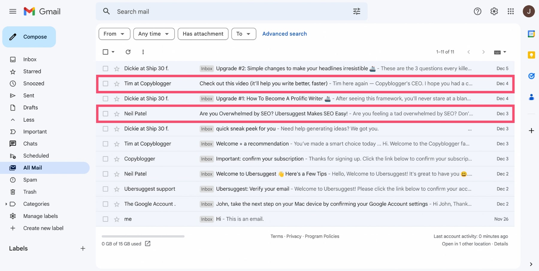 Archived emails in Gmail