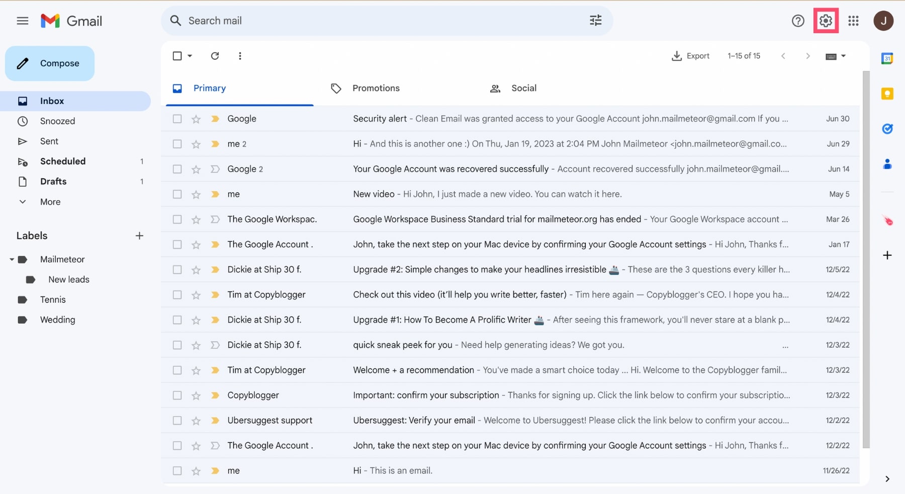 Gmail menu