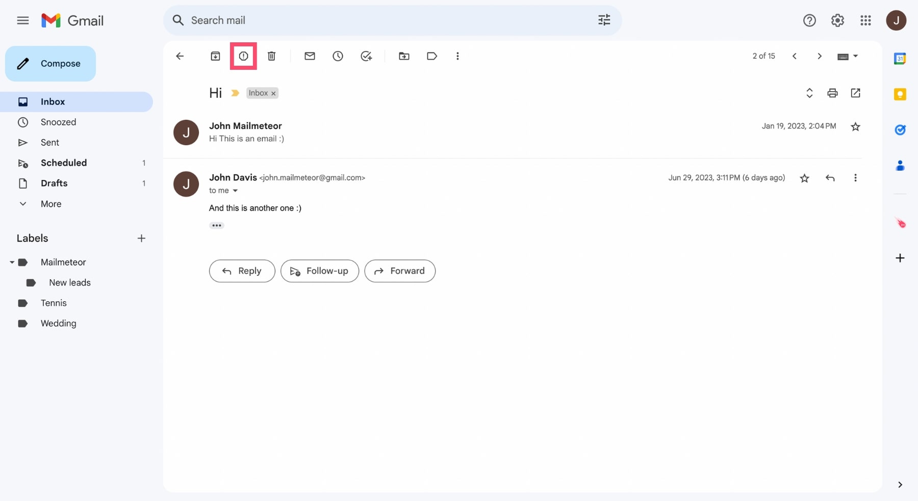 Report as spam Gmail shortcut