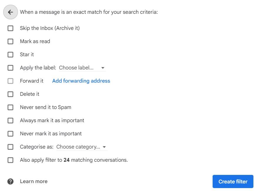 Rules in Gmail actions