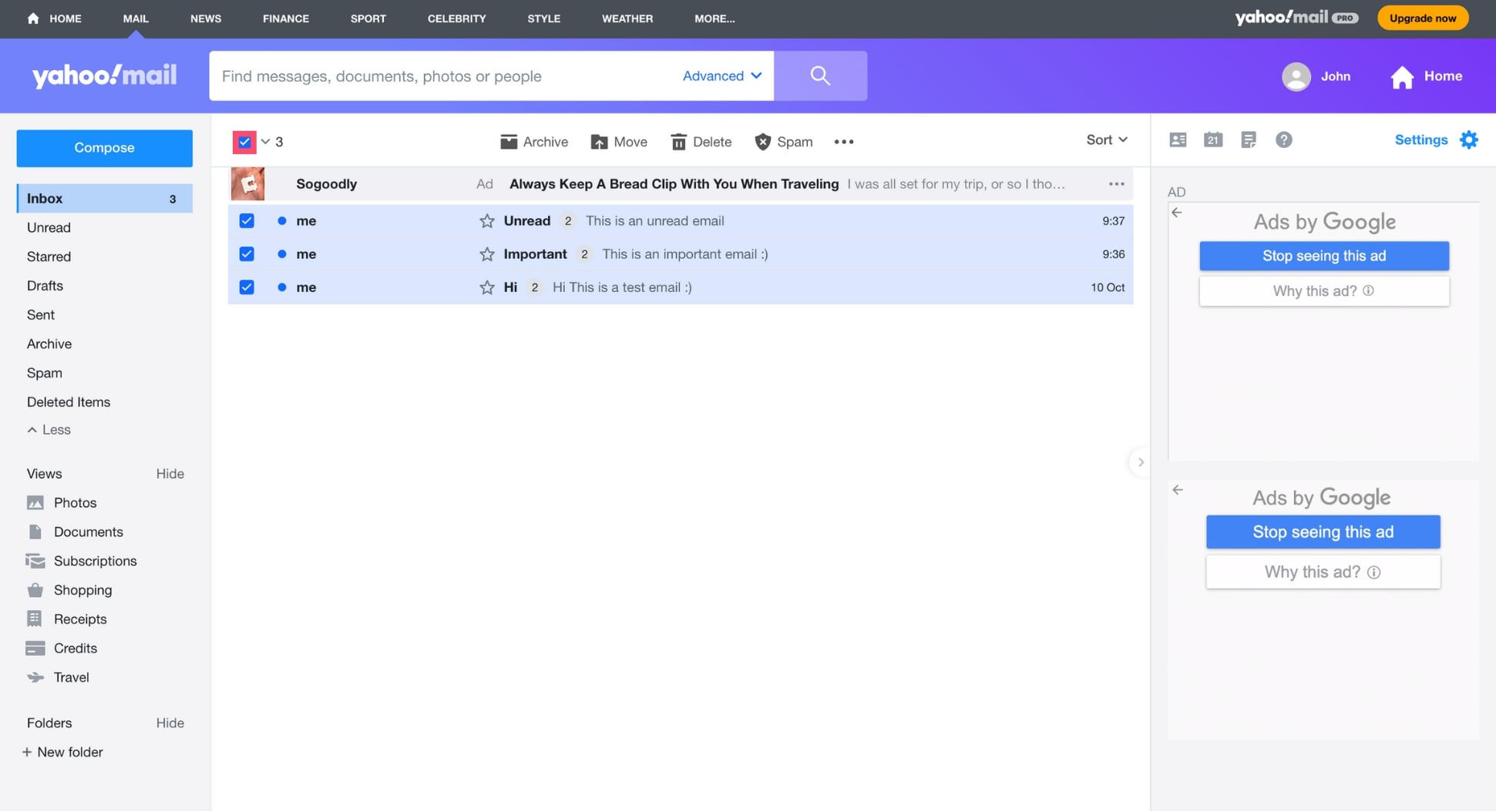 Select all your emails in Yahoo Mail